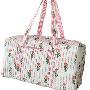 Bolsa de Viaje de Fin de Semana de Tela de Algodón Acolchada con Estampado Floral, Cierre de Cremallera, Ecológica, Ligera, de Gran Capacidad - Product Image 2