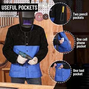Best Performance Premium Flame-Resistant Cotton Body Welder <b>Jacket</b> Cowhide Split Leather Sleeves Customizable Logo ANSI Class 1 - Product Image 2