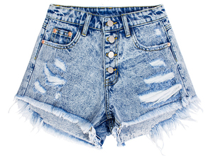 UNIZA Pantalones Cortos de Mezclilla Rasgados de Cintura Media para Mujer, con Bajo Deshilachado, Estilo Casual de Verano, Cierre de Botones, Ajuste Regular, Azul, Algodón Transpirable de Secado Rápido - Product Image 2