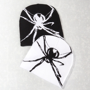 Unisex Acrylic Knit Beanie <b>Black</b> <b>White</b> Spider Pattern Y2K Adjustable Winter <b>Hat</b> 56-58CM Casual for Adults - Product Image 5