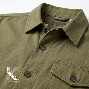 เสื้อเชิ้ตผ้าฝ้าย 100% สีเขียวมะกอก แบบลำลอง สำหรับฤดูหนาว ย้อมสีพื้น สำหรับผู้ชาย บริการ OEM 135 GSM - Product Image 5