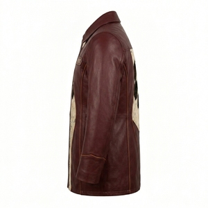 Manteau en cuir véritable bordeaux patchwork en peau de vache avec fourrure pour homme, style western vintage, vente en gros, fabricant Darkry - Product Image 4
