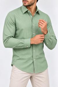Chemise habillée rayée à manches longues pour homme, col rabattu, 100 % coton popeline, infroissable, style décontracté chic, idéale pour le printemps - Product Image 6