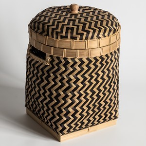 Stackable storage <b>basket</b> with lid hot selling decorative colored <b>bamboo</b> bins woven laundry bin - Product Image 4