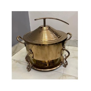Reliable Classic Gold Plated Round Casserole with <b>Lid</b> and Decorative Base for Food Warmer Use - Product Image 3