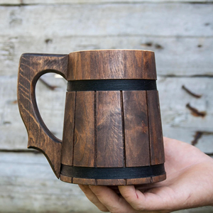Mug en bois fait main de qualité supérieure, taille et forme personnalisables, motif de dessin animé, cadeaux d'affaires, décoration pour la maison, l'hôtel, le restaurant - Product Image 1