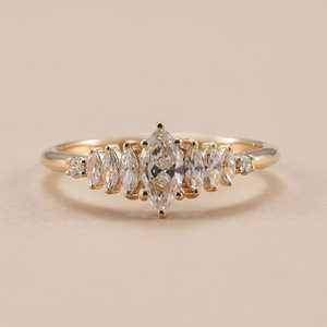 Anillo de compromiso y boda de oro macizo de 14K con diseño floral y diamantes marquise de 0.50 CT, estilo moderno, regalo para ella. - Product Image 1