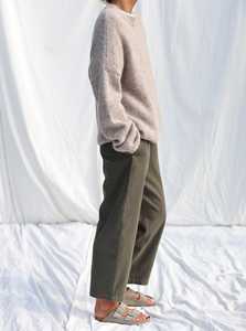 Women's Olive Green Wide Leg Pants Mid Waist Loose Fit Full Length Solid Color Cotton Casual Summer Style Elastic Waist - Product Image 2