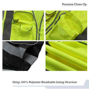 Gilet de sécurité réfléchissant haute visibilité unisexe en polyester, vêtements de travail avec poches et fermeture éclair, imperméable et résistant aux acides - Product Image 4