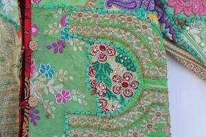 Veste longue en coton patchwork brodée respirante tissée de couleur violette style hippie pour femmes - Product Image 4