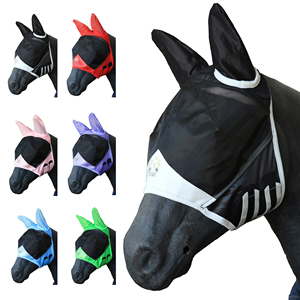 Máscara Antimoscas de Cuero Genuino para Caballos, Protección de Verano, Malla Transpirable, Bloqueo UV, Diseño Suave de Protección para Orejas/Nariz, para Montar a Caballo - Product Image 2