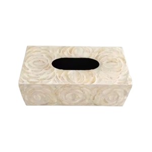 Caja de pañuelos rectangular de alta gama con incrustaciones de nácar y madera hecha a mano para decoración del hogar - Product Image 3