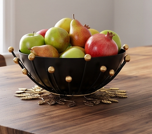Bol en métal de luxe avec base en feuille d'or et design perlé, centre de table décoratif glamour pour la salle à manger et la maison - Product Image 5