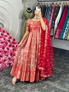 Beautiful Banarasi Silk Anarkali Gown Pakistani Salwar Kameez With Gotta Work New Trendiest <b>Outfit</b> Exporter From India - Product Image 6