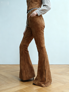 กางเกงหนังกลับผู้หญิงเอวกลาง ระบายอากาศได้ดี สไตล์สตรีทแวร์ สำหรับฤดูหนาว |   บริการ OEM/ODM - Product Image 4