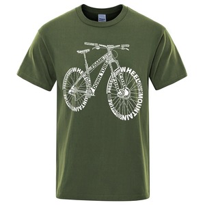 T-shirt pour homme vert olive à motif graphique VTT imprimé sur le devant, manches courtes, col rond, respirant, coupe classique - Product Image 1