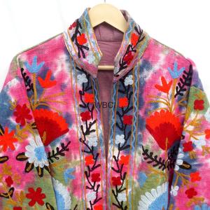 Veste en coton brodée de fleurs pour femme, col style bohème, vêtement d'extérieur printanier, manteau patchwork fait main - Product Image 6