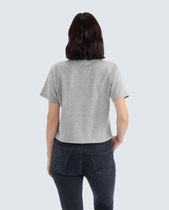 T-shirt décontracté gris à col rond pour femme, coupe ample, manches courtes, couleur unie, 100 % coton, tissu denim, séchage rapide, printemps - Product Image 2