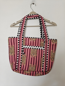For Floral Print <b>Medium</b> <b>Size</b> Cotton Beach Tote <b>Bag</b> with Double Handles Zipper Closure Daily Use - Product Image 1