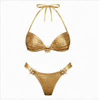 ODM OEM Bikini Halter Bandeau Wanita Model Brasil 2-Piece Semua Warna Berpayet Kristal Rhinestone Bordir Logo Depan