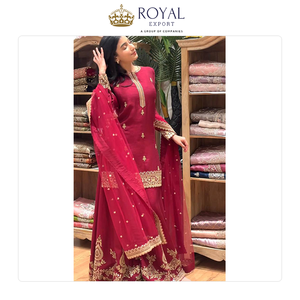 Proveedor Mundial de Ropa India, Trajes Tradicionales de Seda Chinnon para Bodas y Fiestas, Colección de Trajes Sharara en Venta - Product Image 3