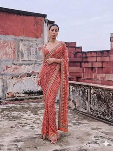 Colección de Sarees de Diseño Estilo Bollywood, Georgette Sintético Suave, Sin Arrugas, Impresión Digital, Hermoso Trabajo con Espejos Reales KATDANA - Product Image 2