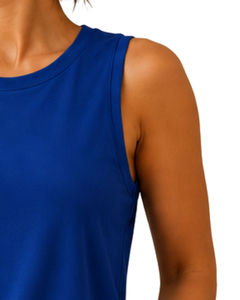 Ensemble décontracté 2 pièces bleu pour femme : débardeur sans manches et short à poches, séchage rapide, tricoté, coupe régulière, maintien élevé, coton, printemps - Product Image 4