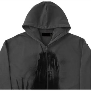 Sweat-shirt à capuche zippé pour homme, noir, imprimé fantôme à poils longs, style décontracté automne, 100% coton tricoté, coupe régulière, logo frontal - Product Image 2