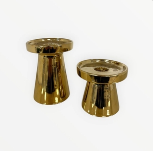 Wholesale Modern Polished <b>Gold</b> Metal Pillar Candle <b>Holder</b> Set 2-Piece Flared <b>Candlestick</b> Stands Table Centerpiece Home Decor - Product Image 3