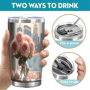 Gobelet isotherme en acier inoxydable 20 oz à double paroi avec motif rose pour usage quotidien - Product Image 5