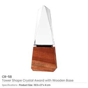 Trophées en cristal en forme de tour avec base en bois élégante pour équipement et accessoires de présentation - Product Image 3