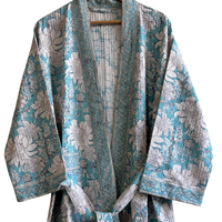 Peignoir de bain en coton gaufré compressé, imprimé à la main, écologique, antimicrobien, à motif floral, style kimono long, pour femme