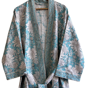 Albornoz de algodón gofrado estampado a mano, estilo kimono largo, para mujer, venta al por mayor, personalizado para hoteles y spas B2B - Product Image 2