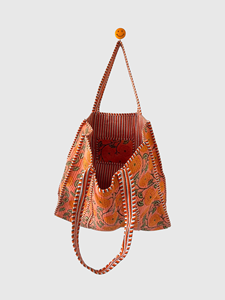 Sac fourre-tout en coton brodé bohème avec motif floral, sac de shopping pour femmes, toutes saisons, fermeture ouverte - Product Image 6