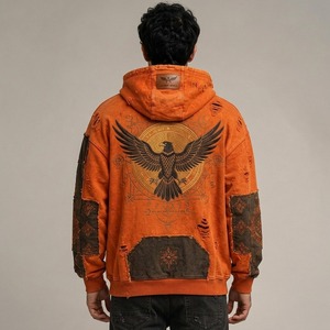 Streetwear and Casual Wear <b>Mens</b> Oversized Embroidery Hoodie Distressed Finish <b>Pullover</b> Sweatshirt for Trendy - Product Image 5