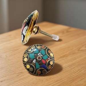 Industrial Quality Beaded Mosaic Stone Glass <b>Metal</b> Knobs Handles Pulls for Dresser Door Drawer Cabinet Apartment Living Room - Product Image 3
