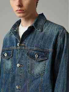 เสื้อแจ็คเก็ตเดนิมผู้ชายกันน้ำสำหรับฤดูใบไม้ร่วงและฤดูหนาว สีเข้ม ผ้าฝ้าย 100% มีซับใน ปิดด้วยซิป คอตั้ง เป็นมิตรกับสิ่งแวดล้อม - Product Image 6