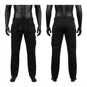 Premium Cotton Polyester <b>Corduroy</b> 260 GSM <b>Black</b> Eco-Friendly Waterproof Acid Wash Work <b>Pant</b> Cargo Trousers Multi Pocket Utility - Product Image 1