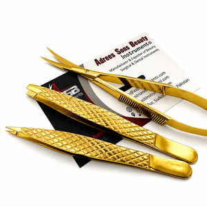 Pinzas para Cejas con Logotipo Personalizado en Chapado en Oro, Calidad Profesional, Acero Inoxidable, Punta Inclinada y Puntiaguda, Tijeras para Cejas con Resorte - Product Image 3