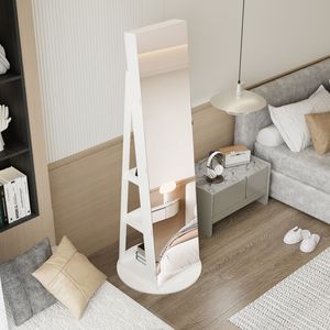 Miroir sur pied pivotant à 360 degrés avec armoire à bijoux verrouillable pour coiffeuses et vanités de maquillage - Product Image 5