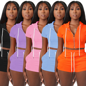 High Quality Custom Summer Sexy 2Piece Outfit Crop Top Shorts Set <b>Tight</b> Fit Bodycon Activewear Causal Unisex Sets - Product Image 5