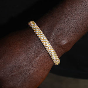 Bracelet à maillons en moissanite brillante sertie griffe, en argent 925, certifié GRA, plaqué or et rhodium, unisexe, tendance, géométrique, pour soirée - Product Image 1
