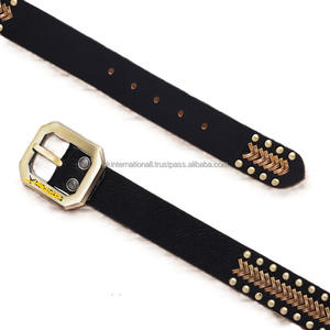 Nouvelle ceinture large en cuir véritable pour homme, en cuir de vachette de première qualité, simple et polyvalente, avec rivets, décontractée, décorative, tendance punk - Product Image 6