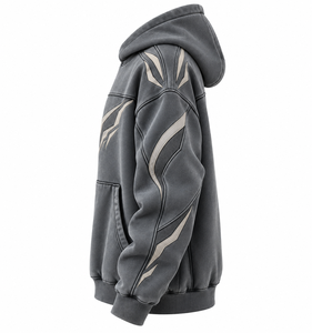 Sweat-shirt à capuche pour homme, imprimé géométrique, coupe classique, décontracté, pour l'automne, noir avec motif blanc, logo sur le devant, tricoté en polyester - Product Image 3