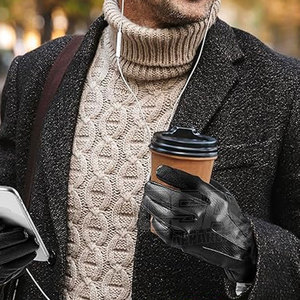 Leather Winter <b>Gloves</b> For Men Thermal Fleece Lined Windproof <b>Gloves</b> For Outdoor Sports Running Walking Camping And Travel Wear - Product Image 6