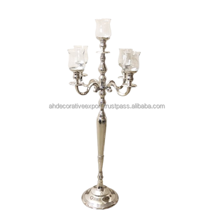 Centres de table de mariage décoratifs candélabre bougie à 5 bras avec verre votif meilleure vente candélabre fait main en argent sur base carrée - Product Image 3