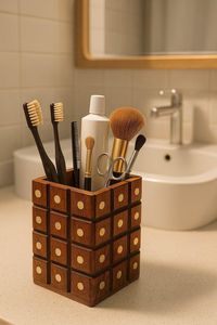 Vintage Wooden Bath <b>Accessory</b> Collection Wood Soap Dispenser <b>Set</b> Two-Piece Minimalist Rectangle <b>Bathroom</b> Eco-Friendly Decor - Product Image 6