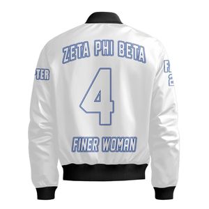 Chaqueta Bomber de Lona Zeta Phi Beta para Hombre, Blanca y Azul, Impermeable, con Capucha, para Invierno, Bordado con Letras, Personalizada OEM - Product Image 4