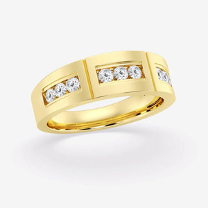 Yellow Gold Channel <b>Set</b> Lab Grown Diamond <b>Men</b>’s Wedding Band <b>Ring</b> - Product Image 1