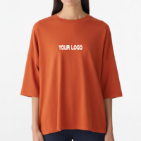 T-shirt personnalisé à col rond pour femme, été, coton épais 220 GSM, 100 % coton respirant, logos brodés sur mesure, appliqués, coupe ample